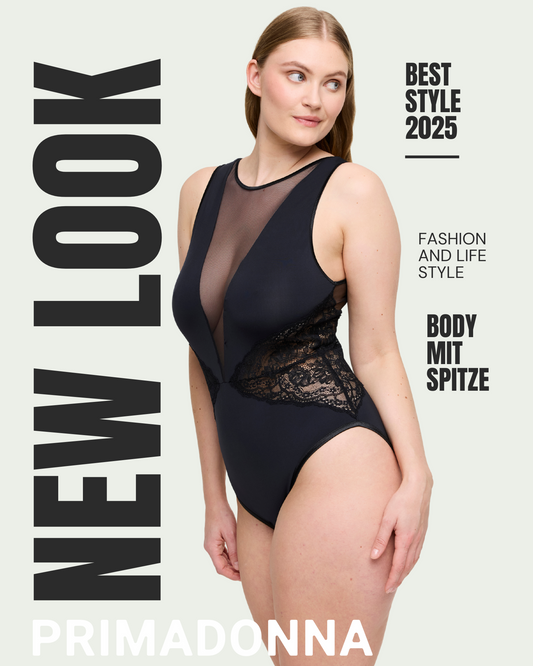 Herbst Kollektion 2025 PrimaDonna Serie Shimala Body mit Spitze in Schwarz transparent und sexy. Geeignet für Oberbekleidung.
