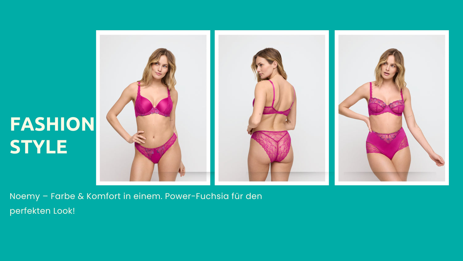 Entdecke die Marie Jo Noemy Unterwäsche – bequemer BH mit Spitze in kraftvollem Fuchsia. Perfekte Harmonie aus Farbe, Komfort und Stil.




